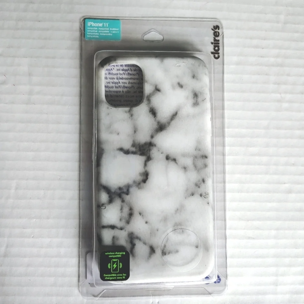 Marble iPhone‎ 11 Phone Case Wireless Charging Compatible Black White Phone Case